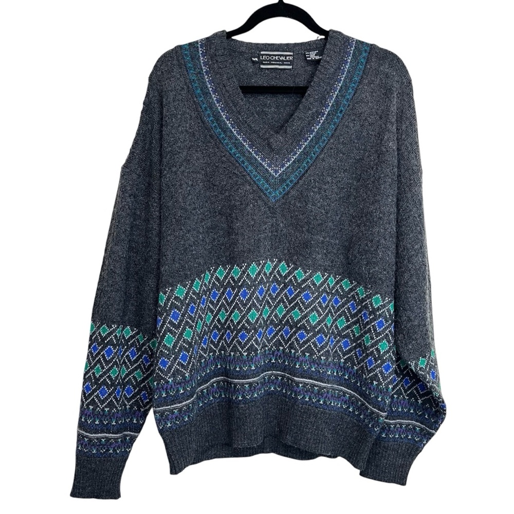Vintage Leo Chevalier Men’s V-Neck Wool Blend Sweater - XL Men’s